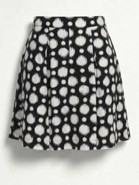 East 5th Womens 16 Black White Pleated A-Line Skirt Ikat Polka Dot Cotton Blend
